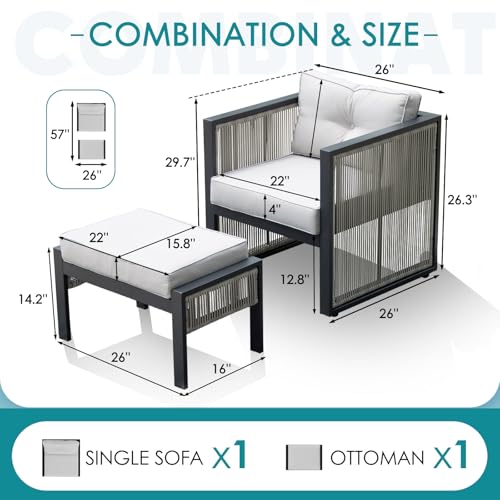 NICESOUL® Patio Furniture Set, 2 Pieces Outdoor Sectional Sofa Set with Ottoman, All Weather PE Rattan Metal Frame with 4