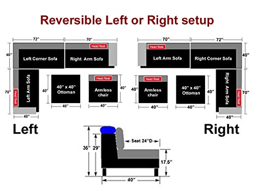 Stendmar L Shape U Shape Reversible Modern Microfiber Fabric Sectional Couch Sofa Set S150D (Black)