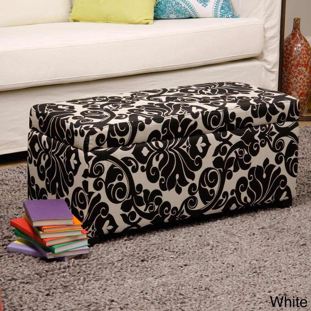 Warehouse of Tiffany Whse of Tiffany Bolbolac Floral Print Ottoman with Button, White Storage Bench