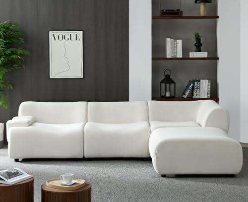 Dolonm Cloud Modular Sectional Sofa, Curved L Shape Cloud Sofa Couches for Living Room, Unique Comfy Minimalist Furniture Floor Bubble Couch, Modern Living room Sets, Orange