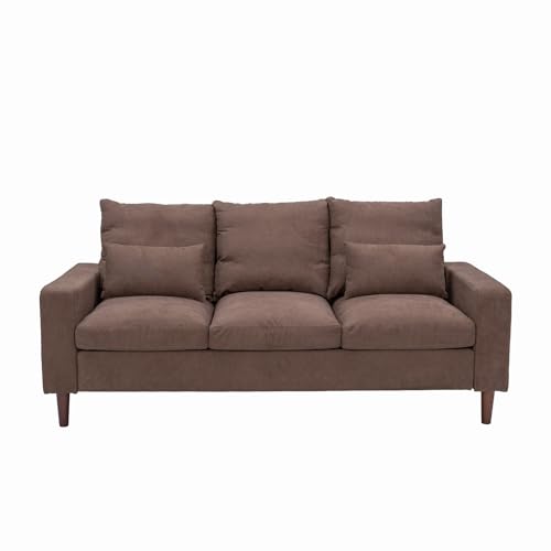 Panana 3 Seater Sectional Upholstered Fabric Sofa 76.5 Couch for Compact Living Room with Wood Legs, Free 2 Small Cushions,Brown 3 Seater