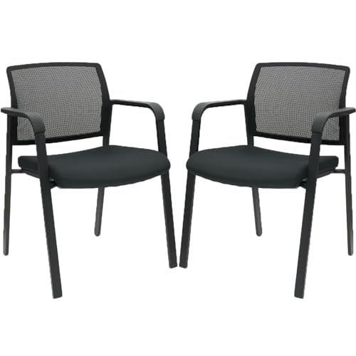 CLATINA Guest Reception Stacking No Wheels Desk Chair, Mesh Back Waiting Room Chairs with Arm Upholstered Fabric Seat and Ergonomic Lumbar Support for Office Conference School Church, Black (1 Pack)