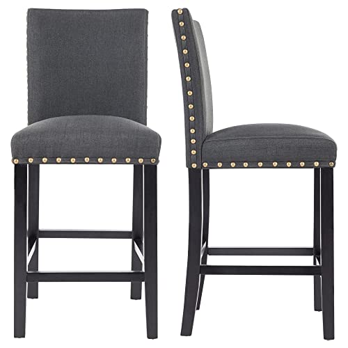 GOTMINSI Nailhead 24 Inches Counter Height Stools Upholstered Bar Stools with Solid Wood Legs, Set of 2 (Beige)