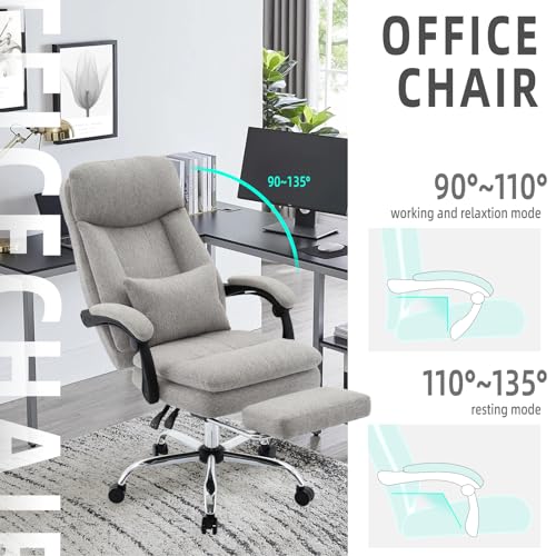 Office Chair Ergonomic Computer Chair High Back Executive Office Chair with footrest Cushion Soft Breathable Linen Chair can be Tilted Rotating Desk Chair