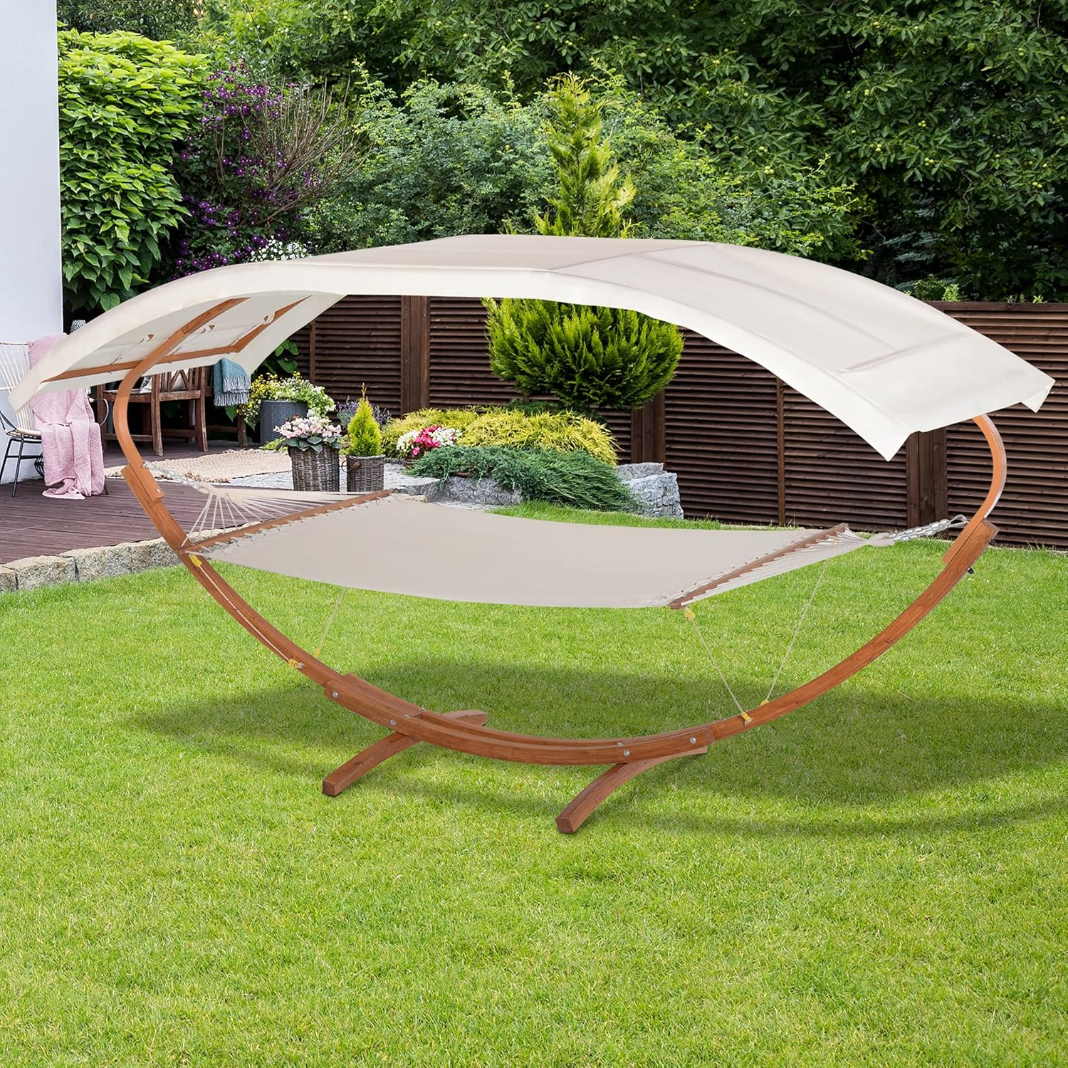 Outdoor Hammock Hanging Chaise Lounge - Swinging Chaise Lounge Chair with Canopy and Stand, Nap Bed Sunbed Beach Chair Pool Chair Sunbathing Lounge Chair Sunbed for Porch Patio Deck Garden