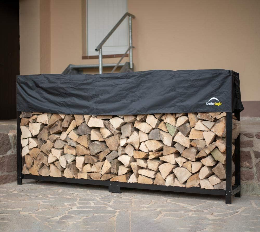 ShelterLogic 8' Ultra-Duty Firewood Rack-in-a-Box Wood Storage with Premium Steel Frame and Adjustable Water-Resistant Cover