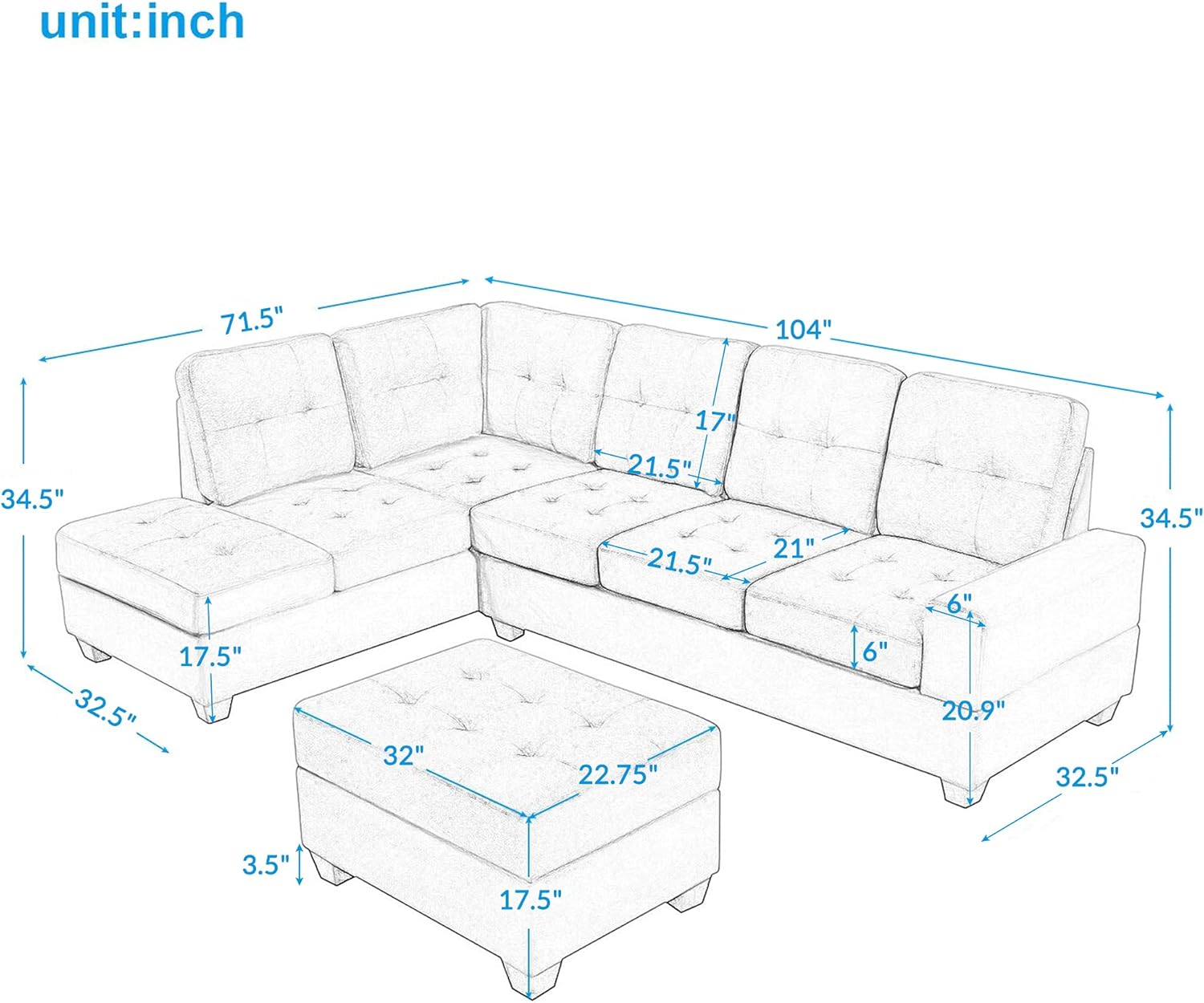 Living Room Large Reversible Sectional Sofa with 2 Cup Holders and Storage, Rivet Ornament L-Shape Convertible Couch Chaise for Home, Office, Antique, Light Gray