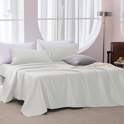 JELLYMONI Blue Sheet Set Queen Size - 4 Pieces Soft and Breathable Lyocell Cotton Blend Bed Sheets，Luxury Eucalyptus Bedding Set with Deep Pocket