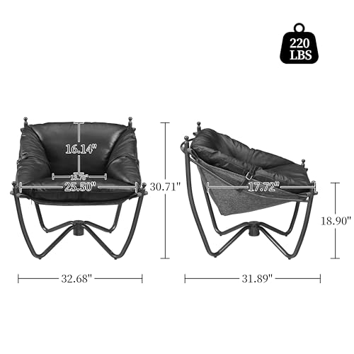 Art Leon Genuine Leather Accent Chairs, Set of 2, Mid Century Modern Lounge Sofa Chairs, Leisure Armchairs with Black Metal Base for Living Room Bedroom, Black