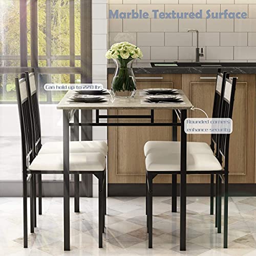 Tangkula 5 Piece Kitchen Dining, Modern Include 1 Rectangular Four High-Back Table & Chair Sets, 42 x 27.5 x 30 inches, 15.5 x 18 x 35.5 inches, Grey