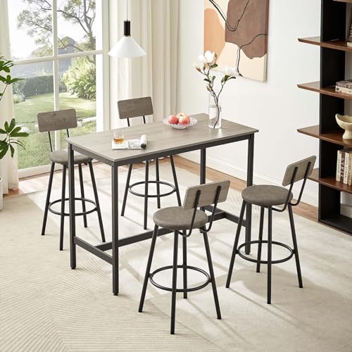 Dining Table Set for 4, 5-Piece Metal and Wood Indoor Modern Rectangular Dining Table Furniture Set, 47.2