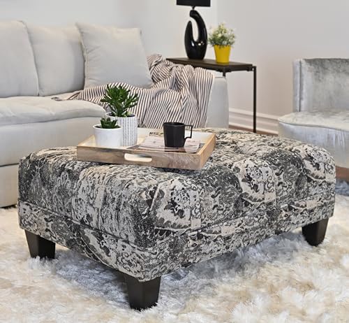 Roundhill Furniture Berliton Fabric Tufted Oversized Ottoman, Turkish Charcoal
