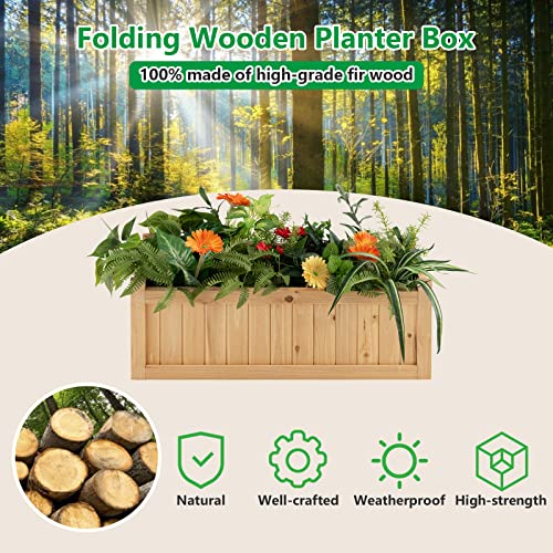 Giantex 15” Planter Raised Garden Bed - Wooden Planting Box, Outdoor Folding Square Planter w/Removable Bottom, Premium Drainage System for Herbs, Fruits, Flowers, Succulents, Simple Assembly