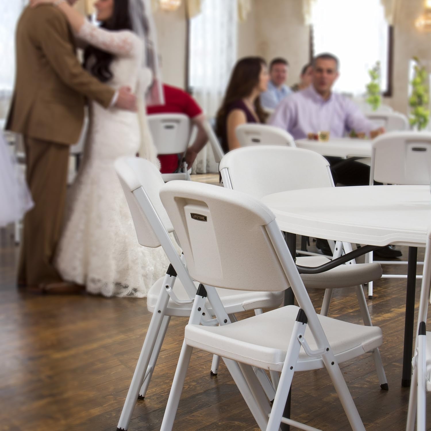 Lifetime 80359 Commercial Grade Folding Chairs, 4 Pack, White Granite/White