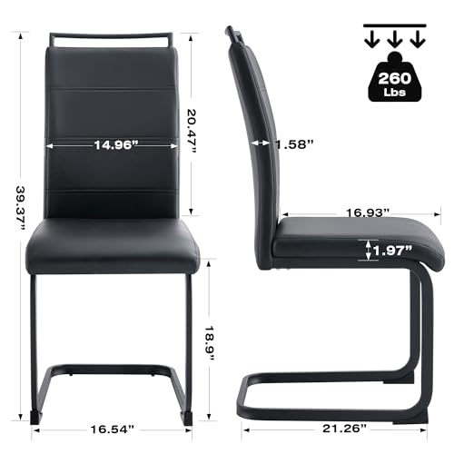 Baysitone Modern Dining Chairs Set of 4, PU Faux Leather High Back Upholstered Dining Room Side Chair with Horizontal Stripe Backrest Design for Kitchen Living Room Vanity Patio Dinner Chairs, Black