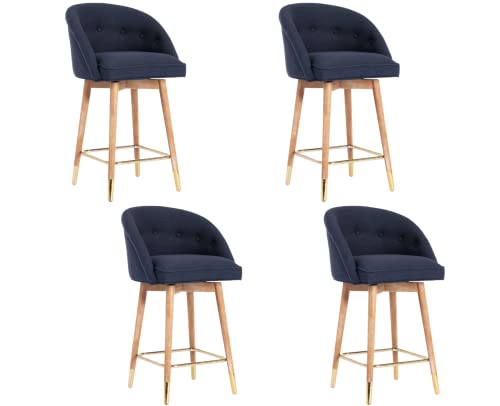 CIMOTA 26 Inch Swivel Counter Height Stools Set of 2, Modern Fabric Tufted Stool Chair with Mid Back Wooden Legs, Dining Chair for Home Bar Pub Dining Room, Beige