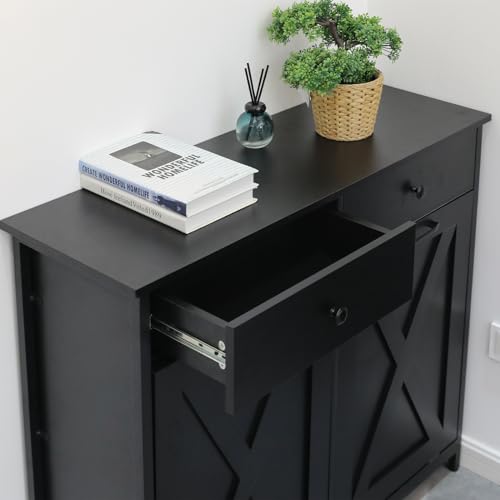 Double Tilt Out Trash Cabinet 20 Gal, Kitchen Wooden Recycling Cabinet, Hidden Trash Can Holder w/Drawers & Tabletop, Dog-proof Trash Bin Cabinet, Trash Bins NOT INCLUDED(White)