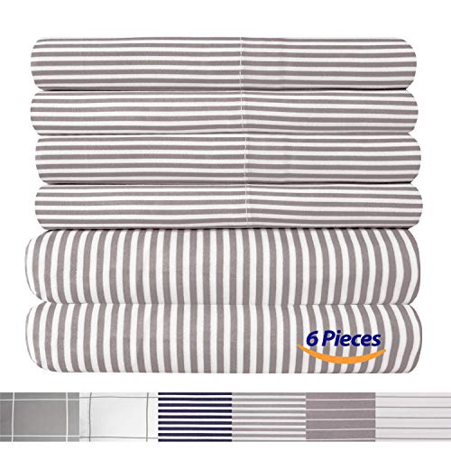 Sweet Home Collection Queen Sheets - 6 Piece 1500 Thread Count Fine Brushed Microfiber Deep Pocket Set - Extra Pillow Cases, Great Value, Queen, Paisley Gray (Pack of 12)