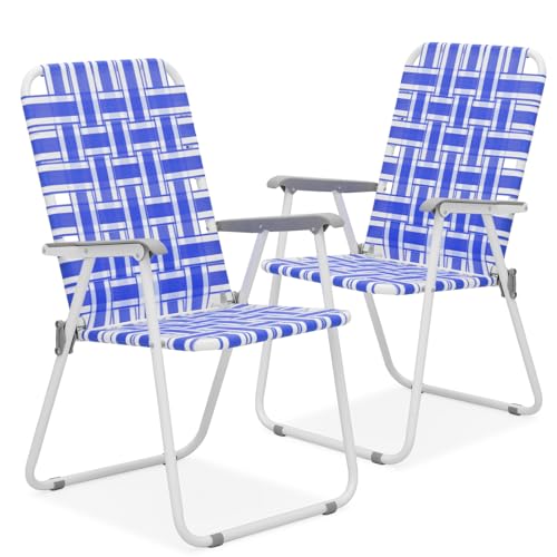 MoNiBloom Folding Lawn Beach Chair for Adults Portable Lightweight Heavy-Duty Steel Frame Lounge Camping Chairs for Patio Yard Garden Backyard Outdoor (Blue, 2-Pack)