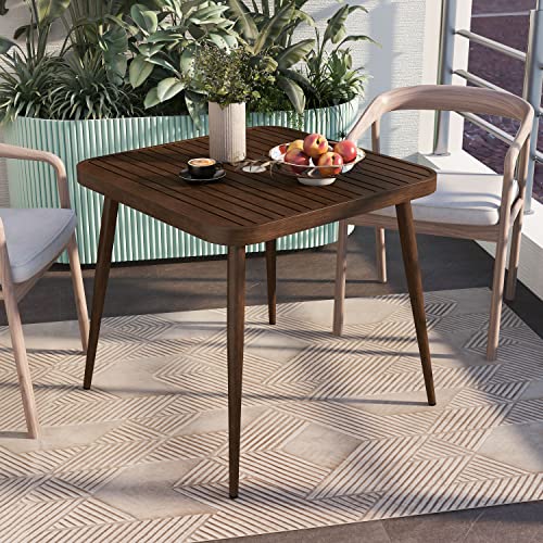 Furniture of America Orient Mid-Century Modern Square Aluminum 32 in. Patio Dining Table with Umbrella Hole for Garden, Backyard, Lawn and Poolside, Walnut Brown