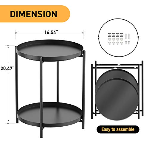 Yesker Side Table, End Table Metal Small Table Indoor Outdoor & Snack Bedside Table Sofa Side Snack Table Accent Coffee Table Living Room Bedroom Balcony 2 Layer (Black)