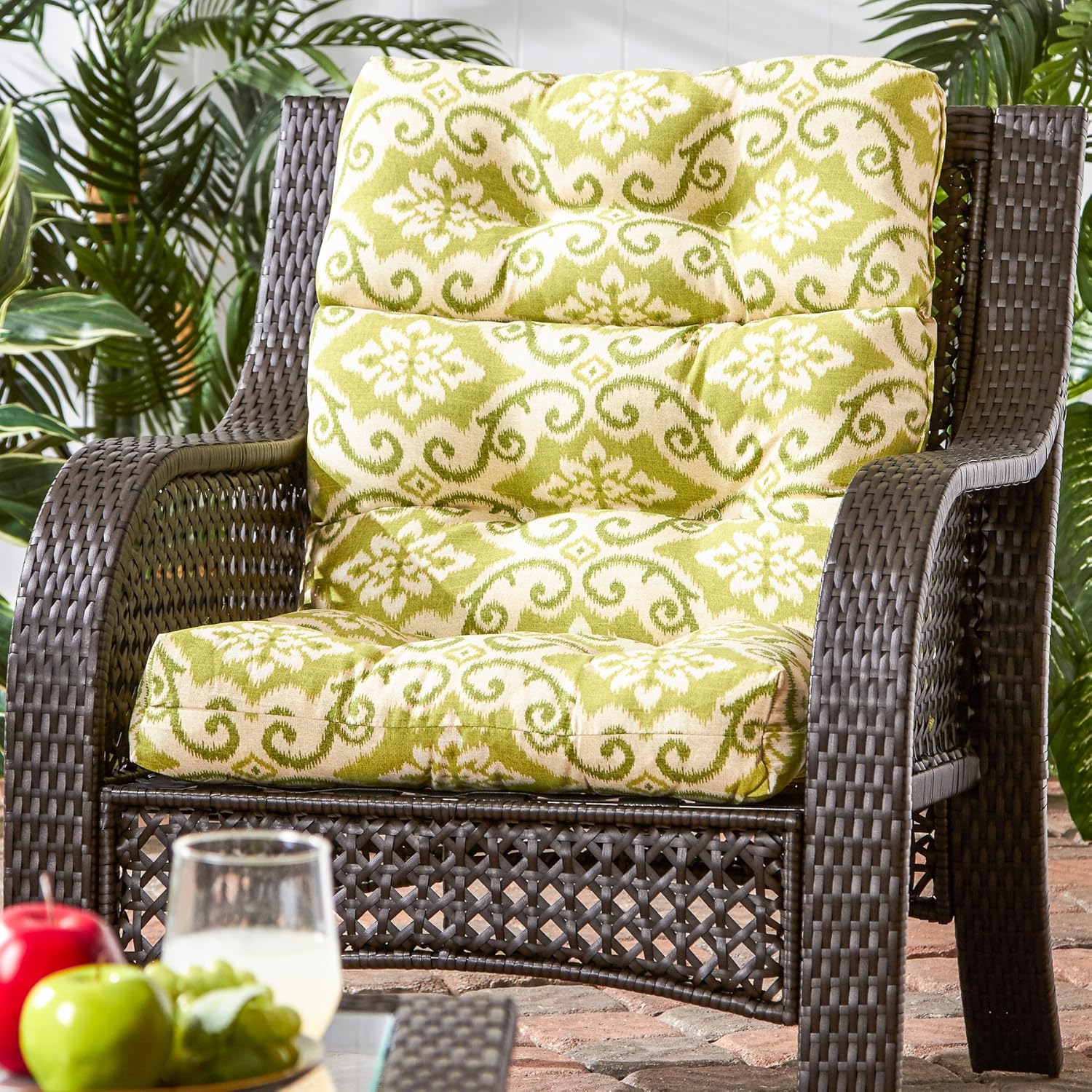Greendale Home Fashions Outdoor 44 x 22-inch High Back Chair Cushion, Set of 1, Avocado