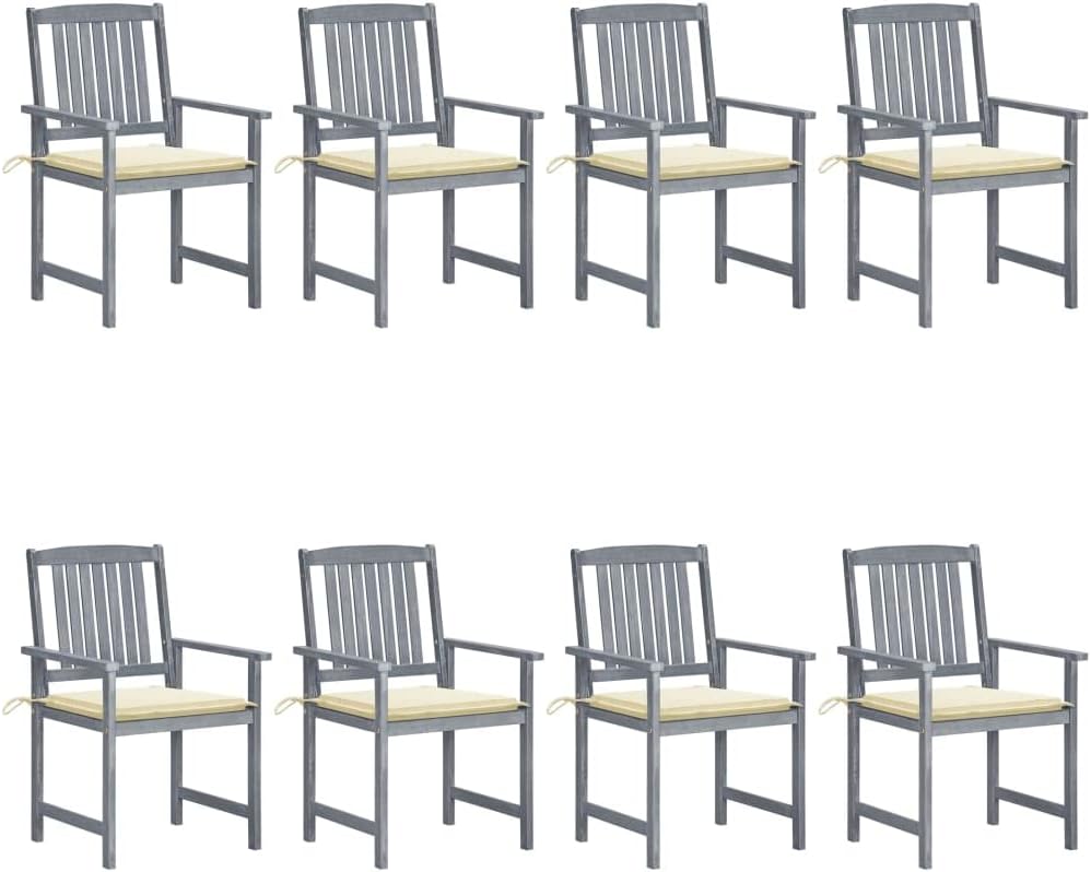 Patio Chairs with Cushions 8 pcs Solid Acacia Wood GrayOutdoor balcony lawn yard high aluminum Patio portable foldingbeach camping dining chairs for adults outside lawn furniture