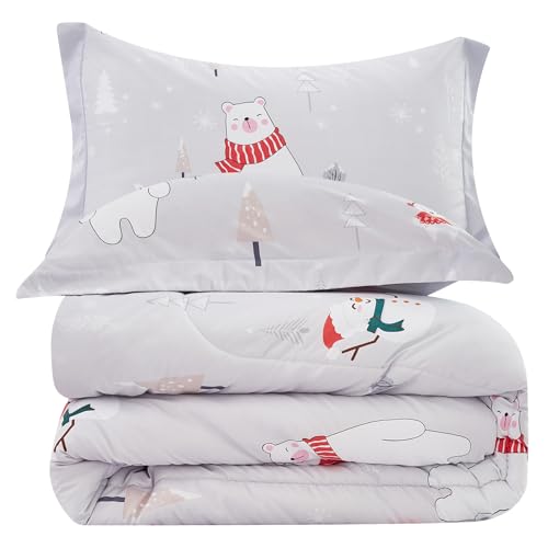 Cat Kids Comforter Set for Girls Twin, Cute Quilted Pink Heart Printed Bedding Set with Pillow Sham, Lightweight Soft Breathable Machine Washable Bed Set 2 Piece