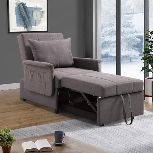 Chair Beds Sleeper 3-in-1 Use, Pull Out Sleeper Chair Bed, Convertible Chairs into Beds with Adjustable Backrest, Side Pockets and Pillow, Sleeper Couch Bed for Small Living Room,PU Leather