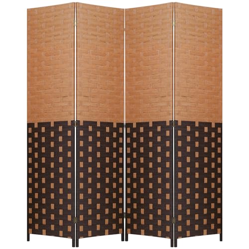 PayLessHere Room Divider 6FT Wood Mesh Hand-Woven Room Divider, 4-Panel Indoor Folding Portable Partition Screen,Brick