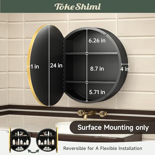 TokeShimi 24 Inch Round Bathroom Medicine Cabinet with Mirror Surface Mount Only Circular White Framed Farmhouse Medicine Cabinets for Wall Small Circle Mirrored Bath Cabinet with Vanity Mirror
