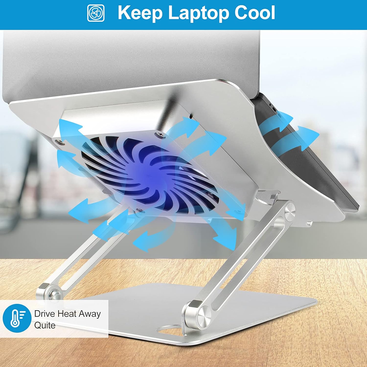 Laptop Stand with Fan, Laptop Riser Computer Stand for Laptop Foldable & Height Adjustable, Compatible with MacBook Air Pro, Dell, HP, Notebook 10-17.3” Sliver