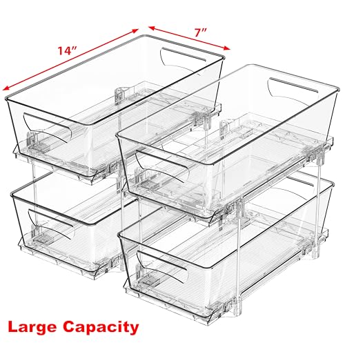 Simple Houseware 2 Tier Basket Drawer Cabinet Pull-Out Organizer, 2 Pack, Clear