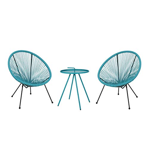 GDFStudio Outdoor Woven 3 Piece Chat Set, Black and Gray