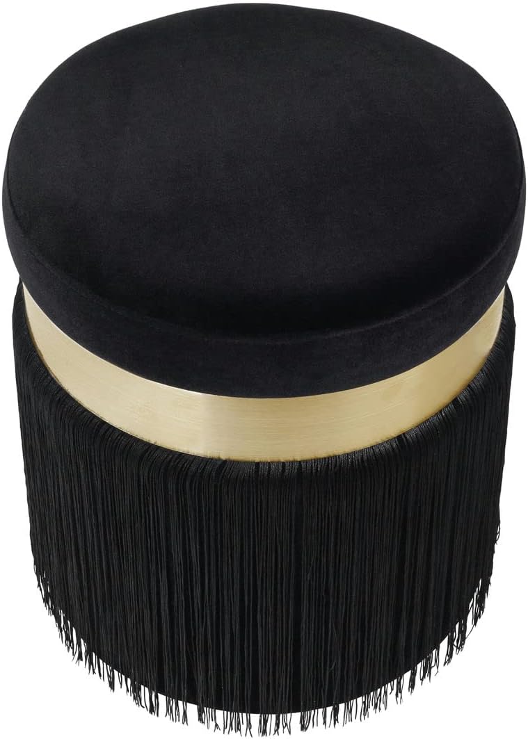 TOV Furniture Melody Black Tasseled Ottoman