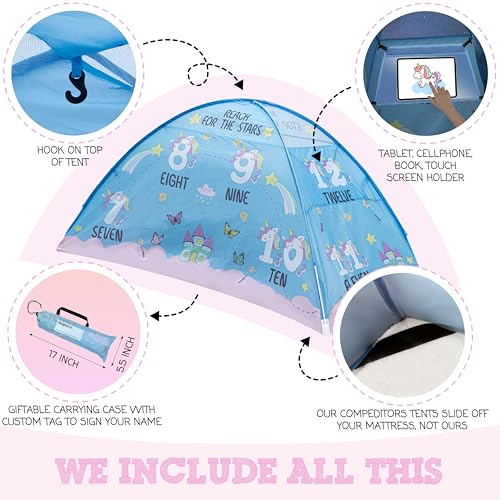 Pink Unicorn Tent Kids Bed Tent Twin Size Bed Tent for Girls - Toddler Bed Tents for Boys - Under Bunk Bed Tent for Top Bunk - Privacy Pop Up Sleeping Tent – Educational Magical Dream Tent