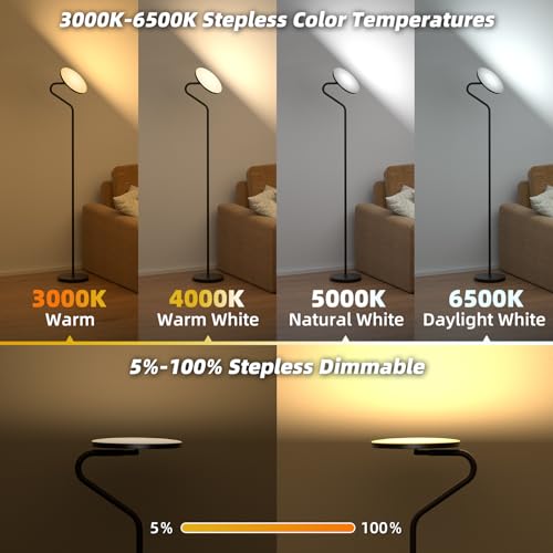 Floor Lamp, 36W Upgraded Rotatable Floor Lamps for Living Room, Super Bright Standing Lamp with Remote Control, Stepless Adjustable Colors & Brightness Floor Lamp for Bedroom and Office