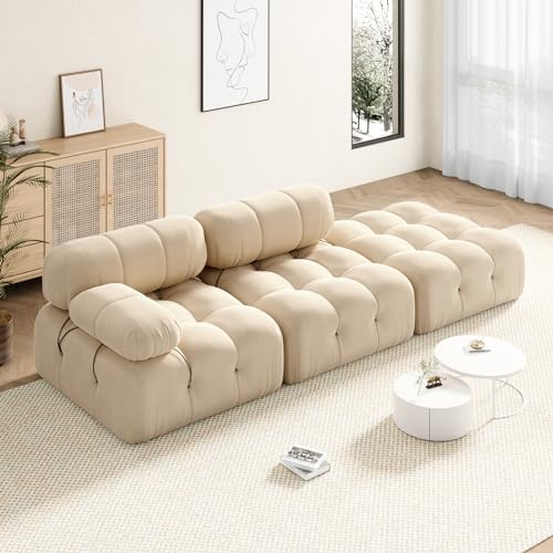 106” Modular Sectional Sofa Couch, Luxury Loveseat Sectional Couches for Living Room, Oversized Sectional Sofa with Ottoman, 3 Seater Velvet Chaise Lounge Sofa, Tan