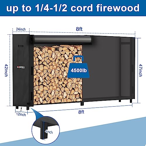 MOFEEZ Firewood Rack Outdoor 8ft with Cover, Log Holder for Wood Storage, Steel Made Holds Up to 4500lbs，Powder-coated Finish for Weather-resistant, Anti-rust
