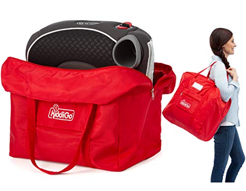 Backless Booster Seat Travel Bag - Red | Water-Resistant 600D Nylon | Fits Most Backless Booster Seats | Easy to Carry with Luggage Handle | includes ID Card Slot.