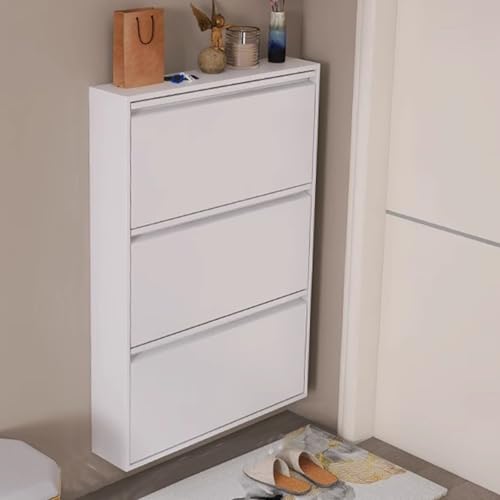 Wall Mounted Shoe Cabinet with Flip Drawers, Hidden Large Shoe Cabinet Storage for Entryway, Freestanding No Assembly Shoe Rack Shoe Organizer for Hallway Corridor(40.6x20x4.8in, Gray)