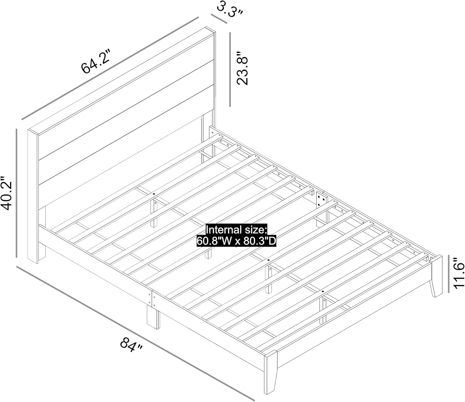 Galano Payne Deluxe Platform Queen Bed Frame with Headboard, Mattress Foundation with Wood Slat Support, No Box Spring Needed, 64.17