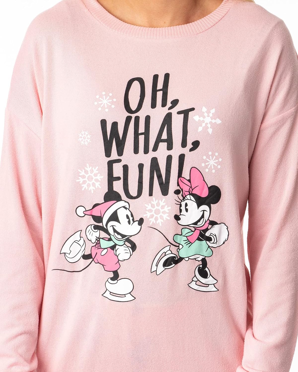 Disney Womens' Minnie Mickey Mouse Oh What Fun Holiday Plus Size Pajama Set (1X) Pink