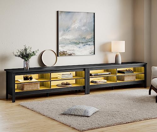 LED TV Stand for 100 Inch TV, Wood Entertainment Center for 80 85 90 inch TV Console Table with 6 Cubby Storage for Living Room Bedroom, White