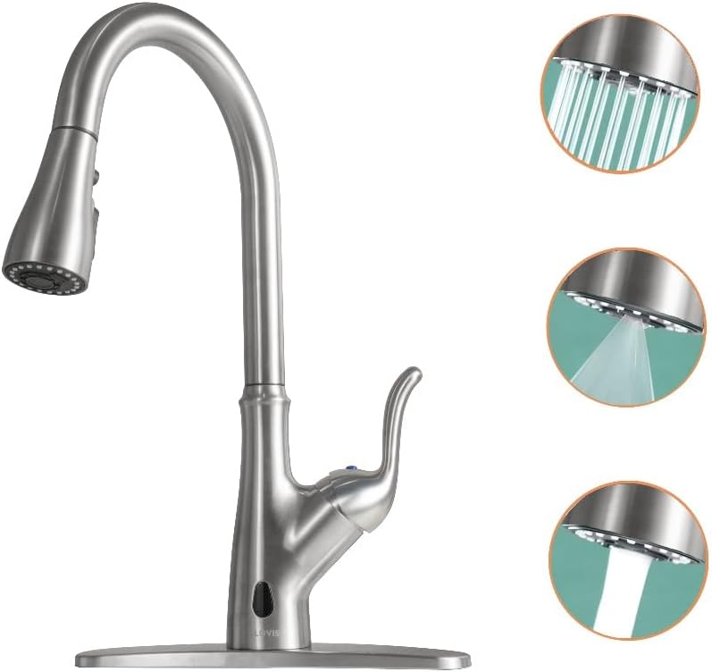 Touchless Brushed Nickel Kitchen Faucet with Pull Down Sprayer, Single Handle High Arc Stainless Steel Sink Faucet for Farmhouse, Camper, Laundry, RV, Bar - Fits 1 or 3 Hole Sinks, Brushed Nickel
