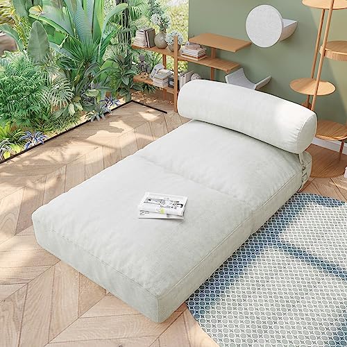 Johnear Foldable Floor Sofa Bed,Convertible Chair Bed,Bean Bag Bed with Adjustable Backrest,Futon Sofa Sleeper Chair with Pillow,Large Bean Bag Floor Sofa for Gaming Living Room Bedroom (White)