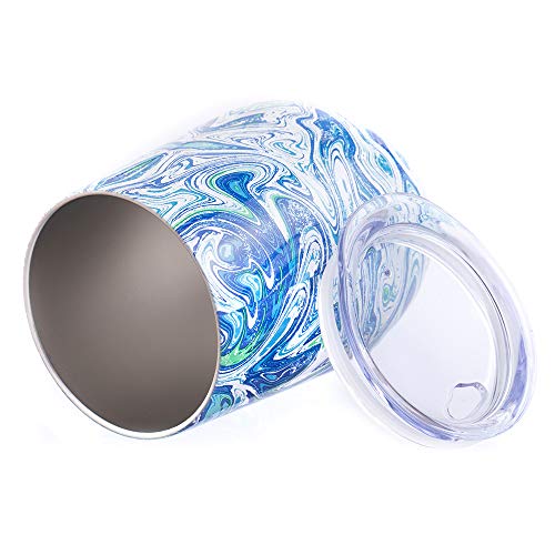 Drinco - Stainless Steel Wine Tumbler | Double Walled Triple Vacuum Insulated Stemless Wine Glass with Splash Proof Lid For Hot & Cold Drinks | California | 12oz | (Single, Tropical Hues)