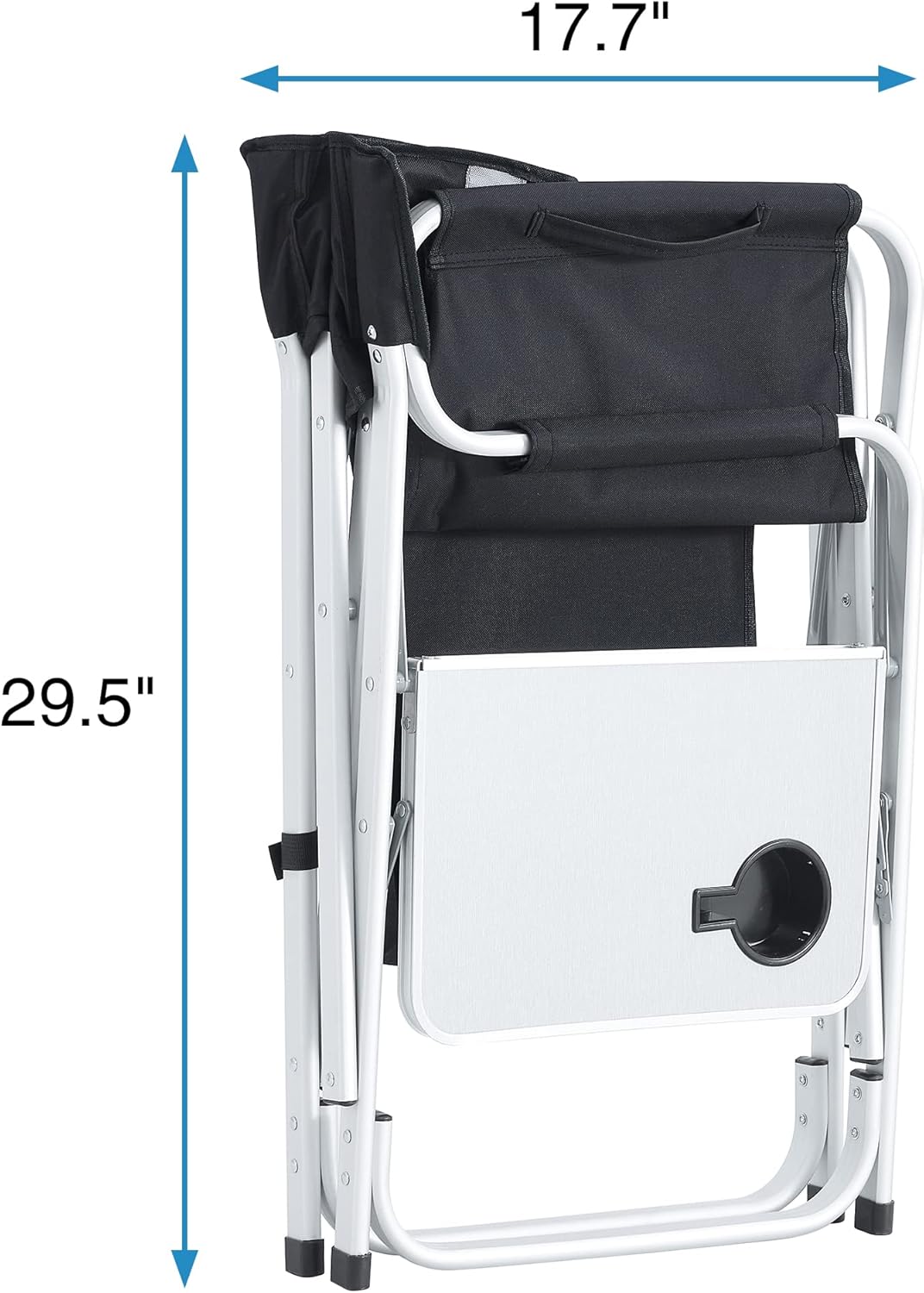 2-Piece Padded Folding Outdoor Chair with Side Table and Storage Pockets,Lightweight Oversized Directors Chair for Indoor, Outdoor Camping, Picnics and Fishing,Black/Grey