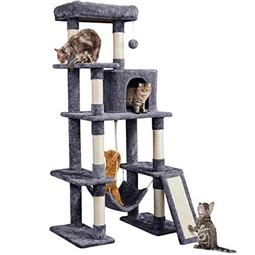 Yaheetech Cat Tree Cat Tower, 63in Multi-Level Cat Tree for Indoor Cats, Tall Cat Tree w/Sisal-Covered Scratching Posts & Condo, Cat Furniture Activity Center for Cats Kitten, Black, L