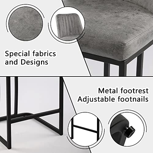LSSPAID Bar Stools Set of 4, Upholstered Fabric Counter Height Bar Stool, 24.8 inch Kitchen Island Bar Chairs, Black Metal Leg Barstools, Brown